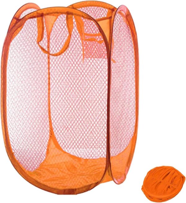 Pop-Up Laundry Hamper Basket with Side Pocket — Orange — HomeTribe UAE