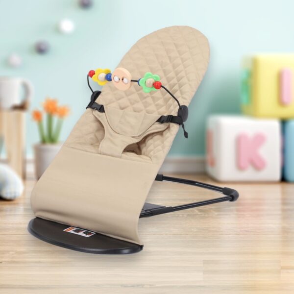 Beige Quilted Baby Bouncer with Toy Bar — Infant Rocker — HomeTribe UAE